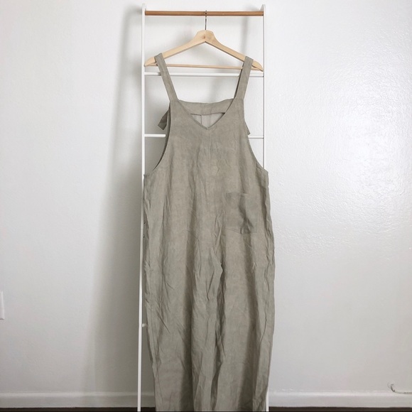 NWT Zara Grey Linen Pocket Wide Leg Jumpsuit - Picture 4 of 8